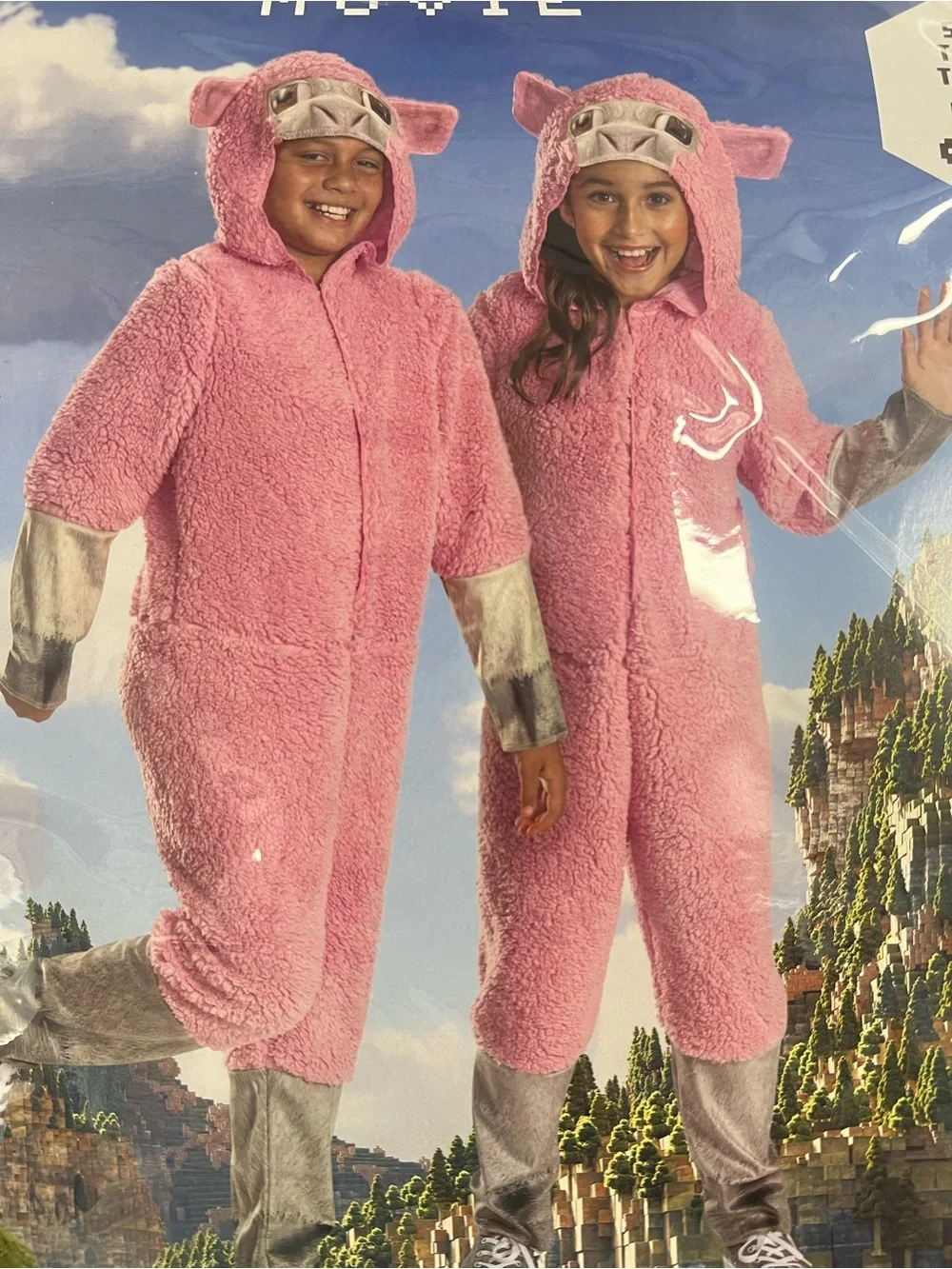Minecraft Pink Sheep Kids One-Piece Costume - NEW Halloween dress up movie S 4-6